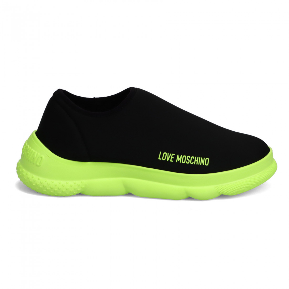 Sneaker slip on Love Moschino nera con maxi suola verde acido