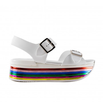 Sandalo Maxi H222 bianco con zeppa multicolor