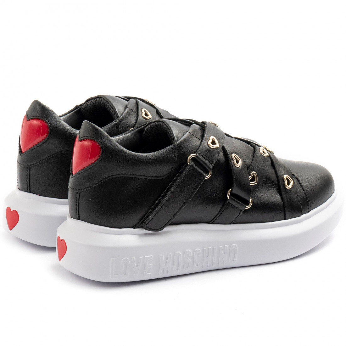 Sneaker Love Moschino nere con listini e cuori
