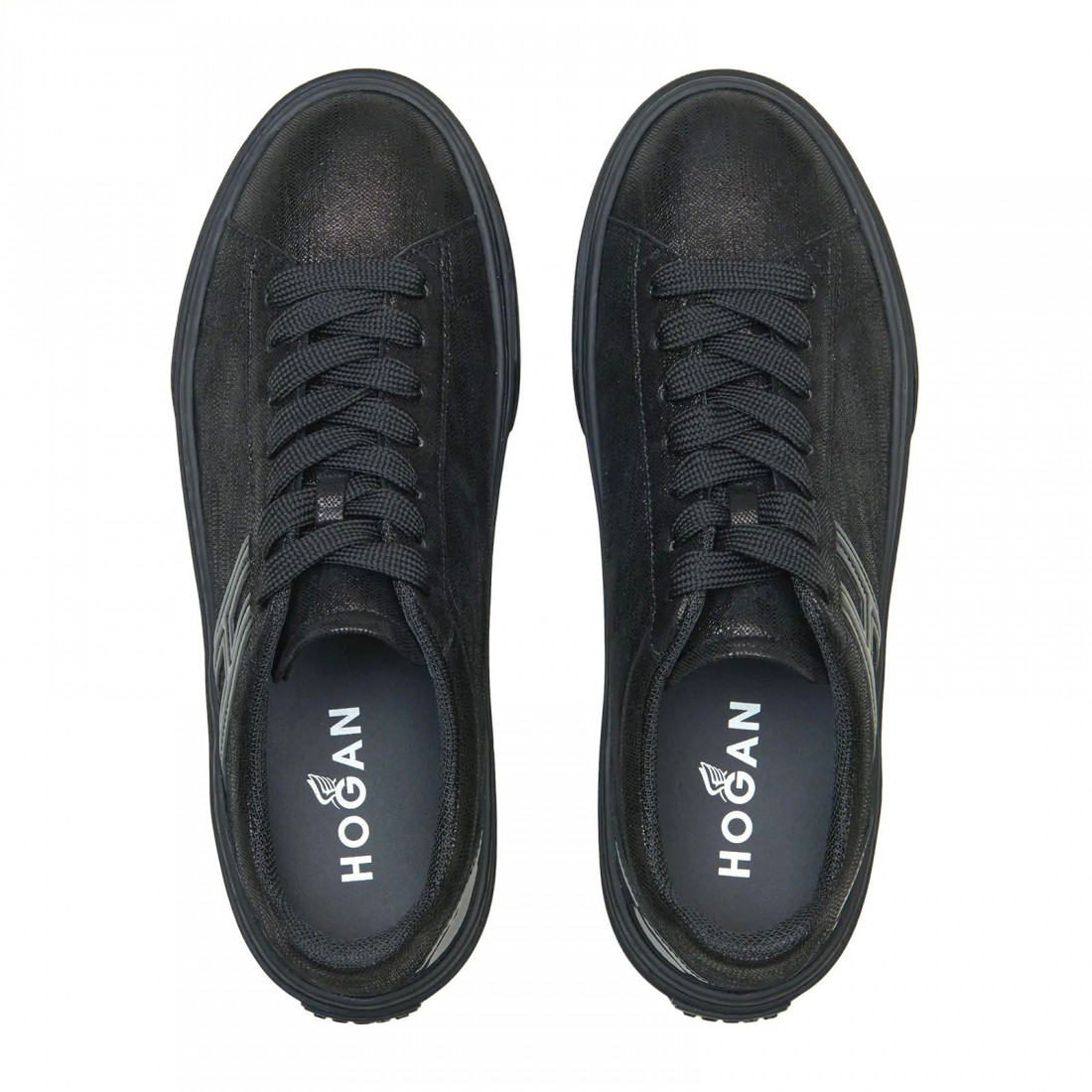 Sneaker da donna Hogan H365 nera in pelle laminata