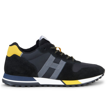 Sneakers uomo Hogan H383 nero e giallo in camoscio