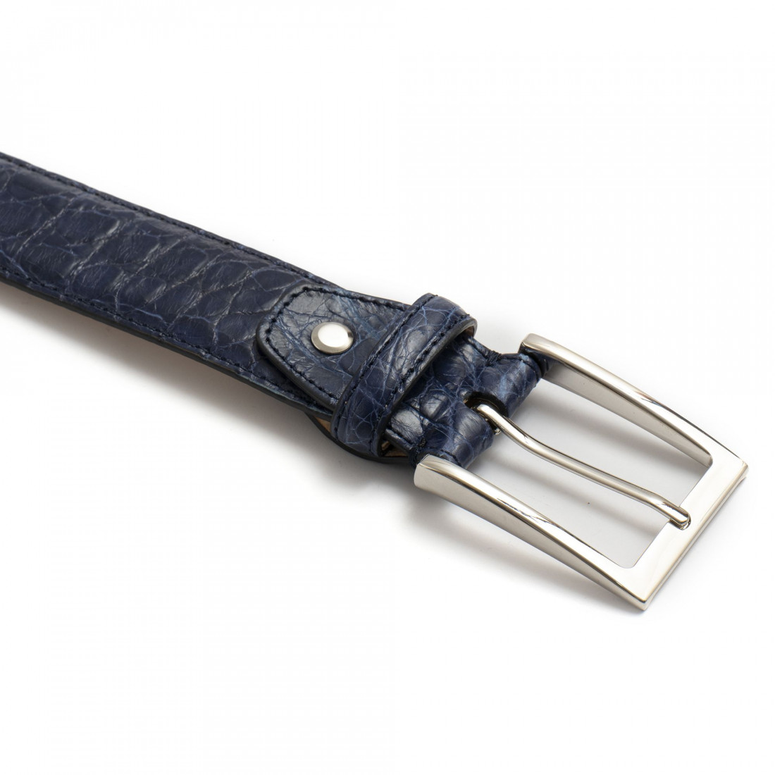 Cintura regolabile in vera pelle di coccodrillo di colore blu