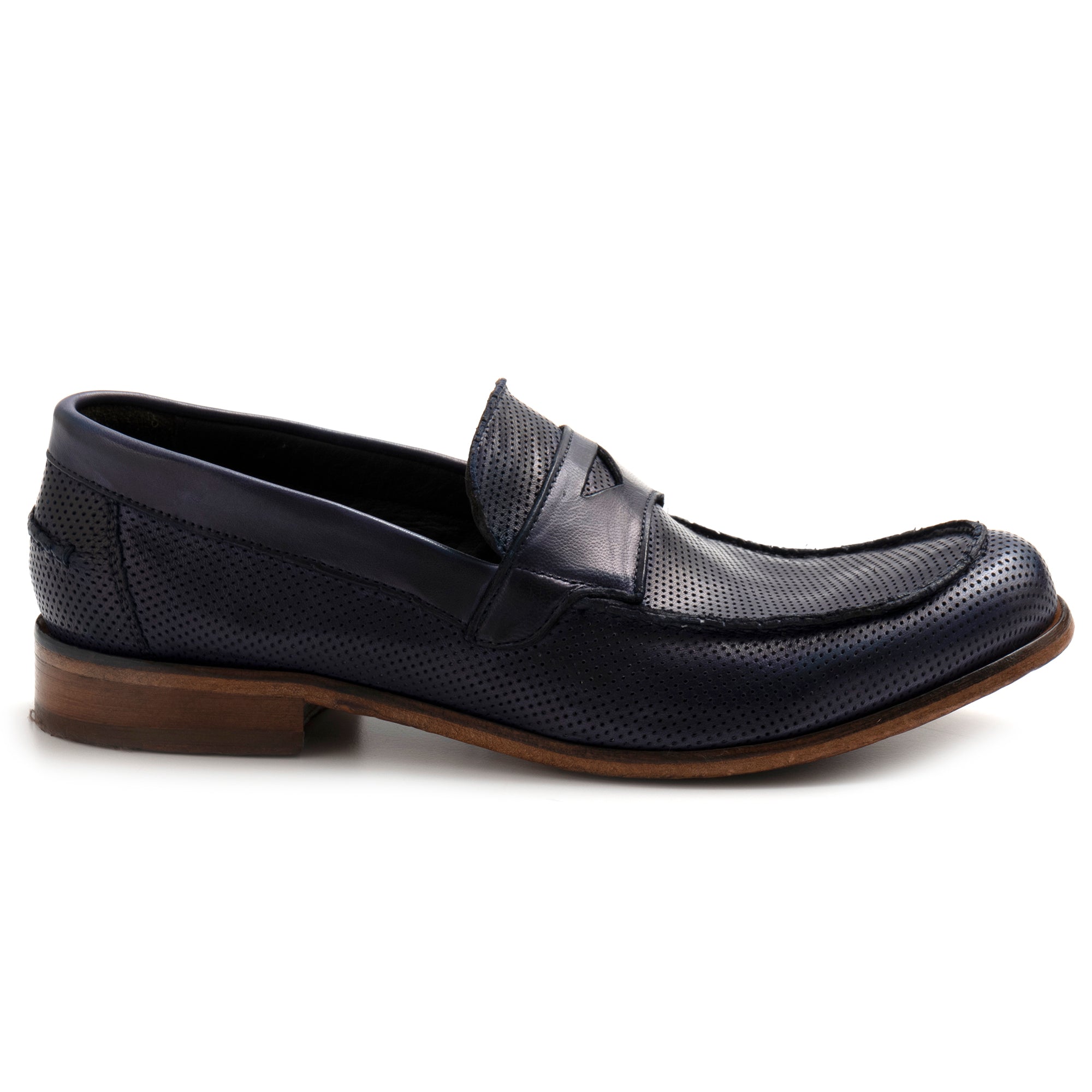 Mocassino uomo JP David in pelle microforata blu