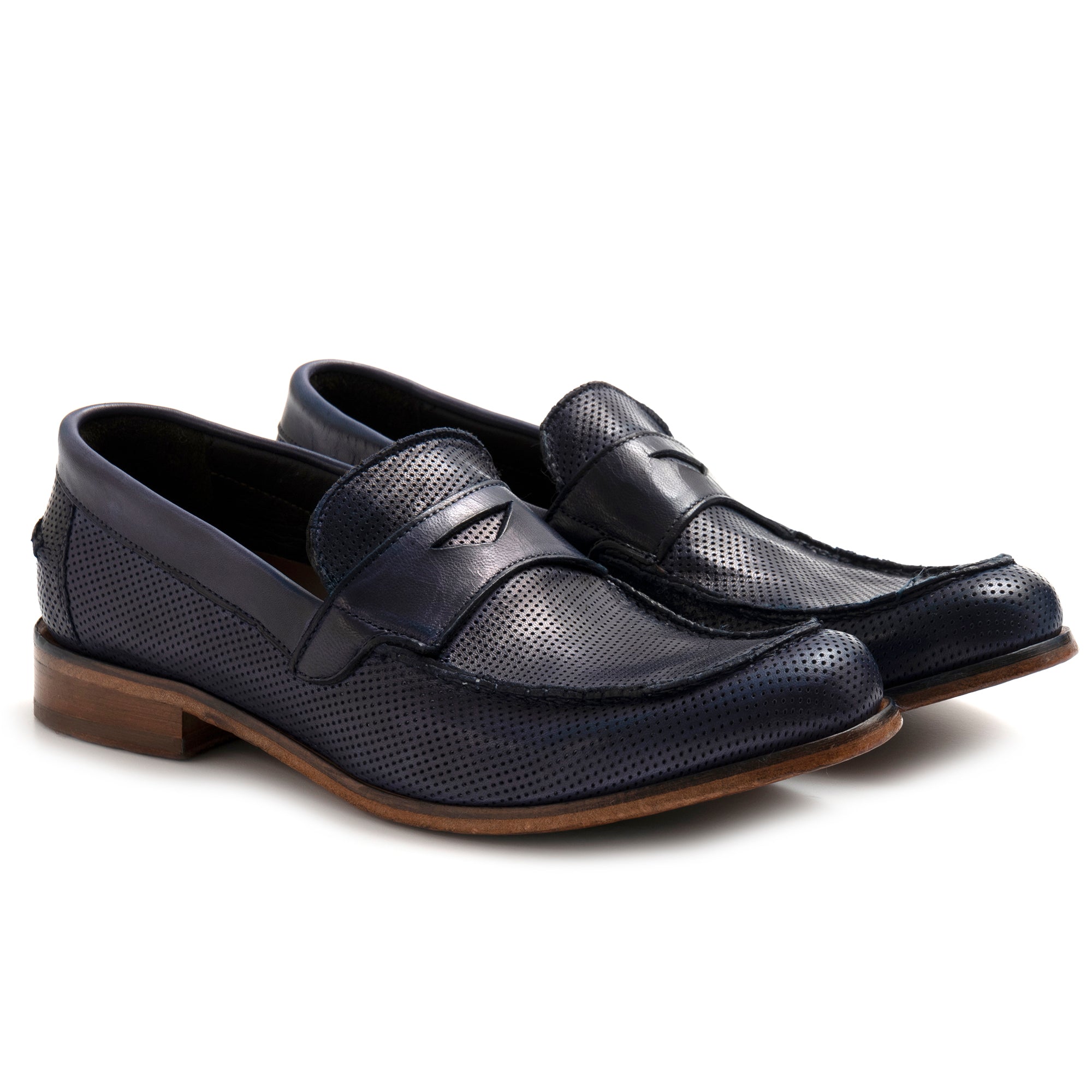 Mocassino uomo JP David in pelle microforata blu