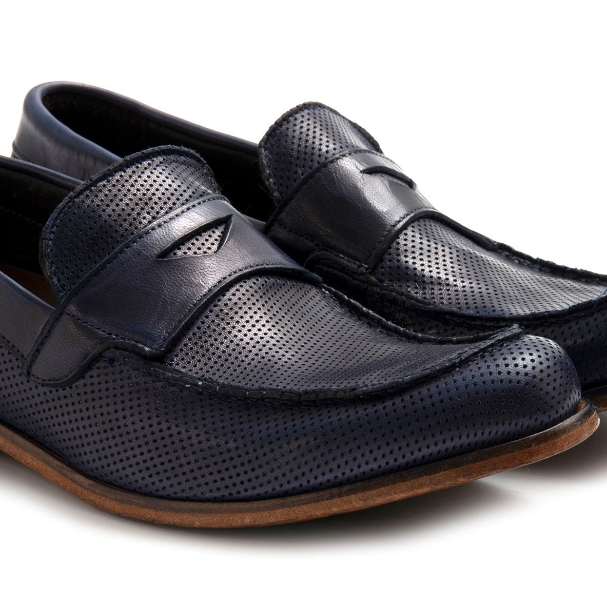 Mocassino uomo JP David in pelle microforata blu