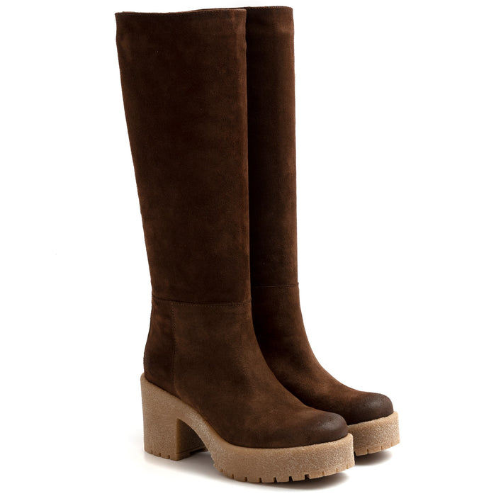 Stivale con tacco les tulipes in camoscio marrone con para