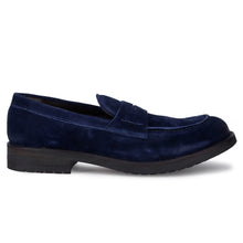 Mocassino artigianale da uomo jp/david in camoscio blu