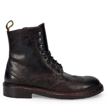Stivaletto stringato jp david in pelle marrone scuro con forature brogue