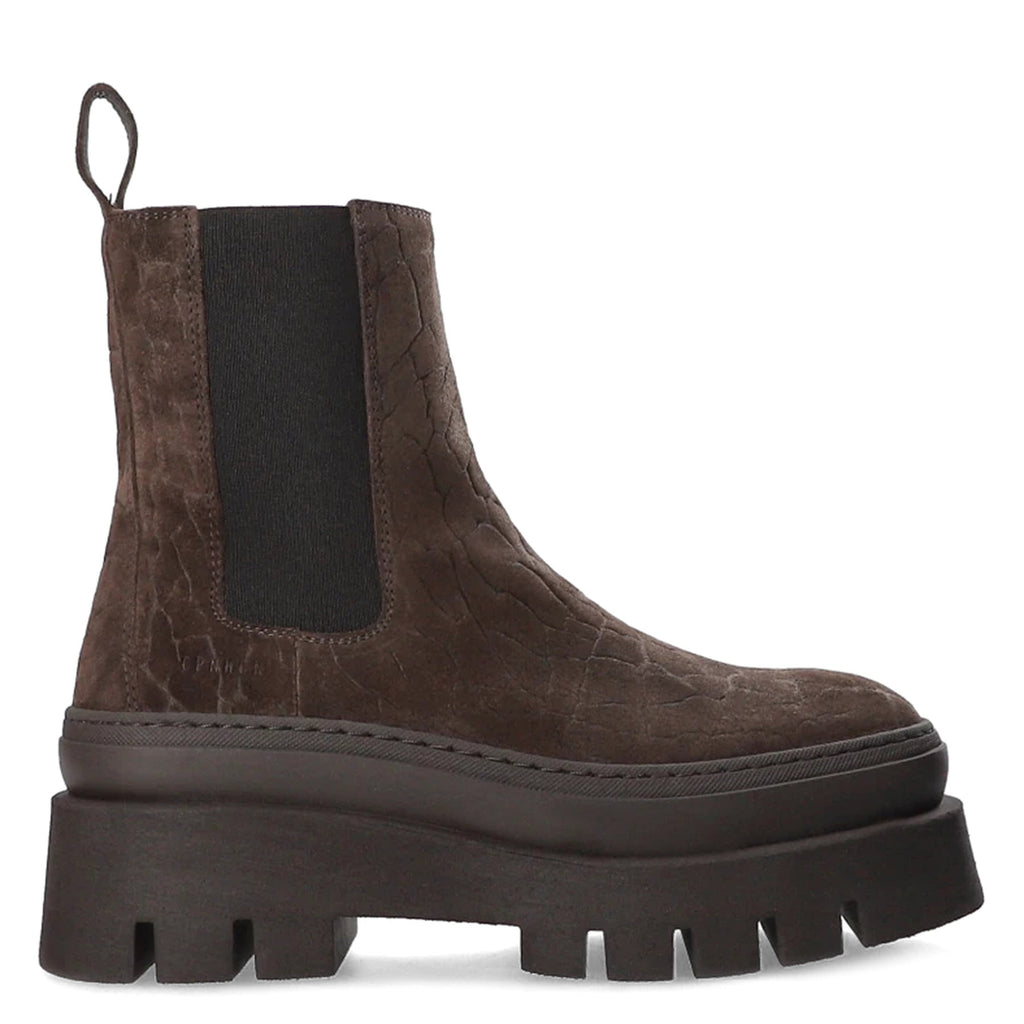 COPENHAGEN: Stivaletto Chelsea Copenhagen Studios CPH686 in suede cioccolato stampa coccodrillo