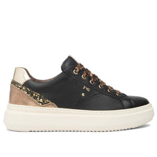 Sneakers da donna nerogiardini in pelle nera e rame con inserti in glitter