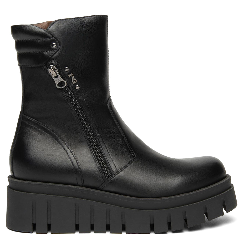 NeroGiardini: Stivaletto platform da donna NeroGiardini in pelle nera con zip