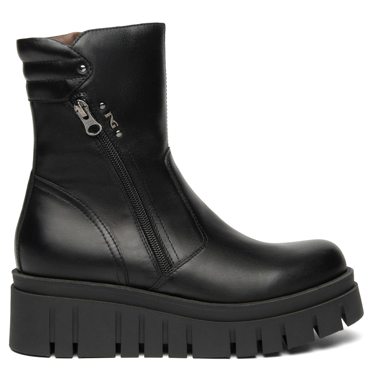 NeroGiardini: Stivaletto platform da donna NeroGiardini in pelle nera con zip