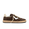 4B12: Sneaker low-top donna PlayNew in suede marrone con inserti bianchi e in glitter dorato