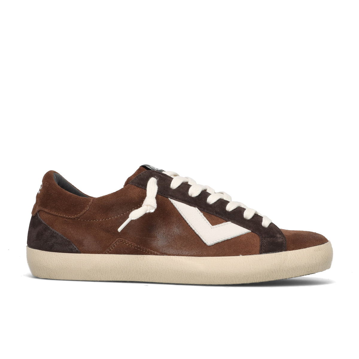 4B12: Sneaker low-top uomo Suprime in camoscio vintage color cognac e marrone con dettagli bianchi