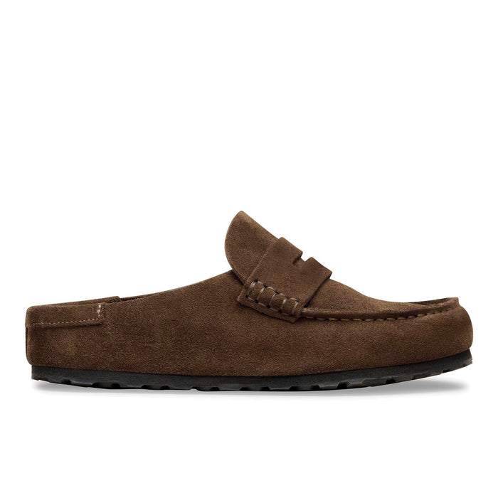 BIRKENSTOCK: Sabot mocassino da uomo Naples Wrapped in suede marrone scuro con pelantare anatomico