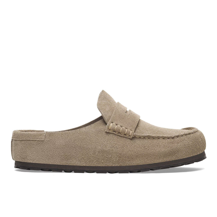 BIRKENSTOCK: Sabot mocassino da donna Naples Wrapped in pelle scamosciata beige con pelantare anatomico