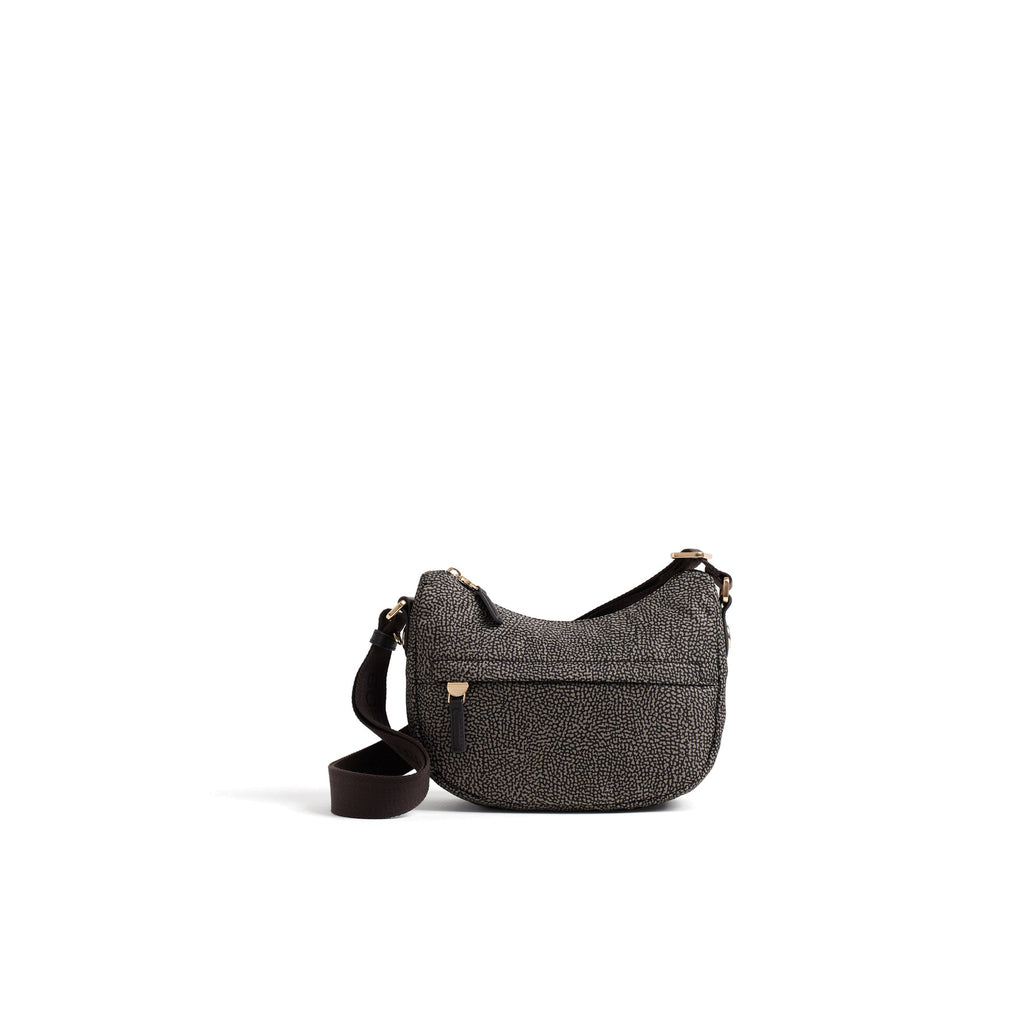 BORBONESE: Borsa a tracolla piccola da donna B-Club Luna in tessuto stampato Op color grigio catrame