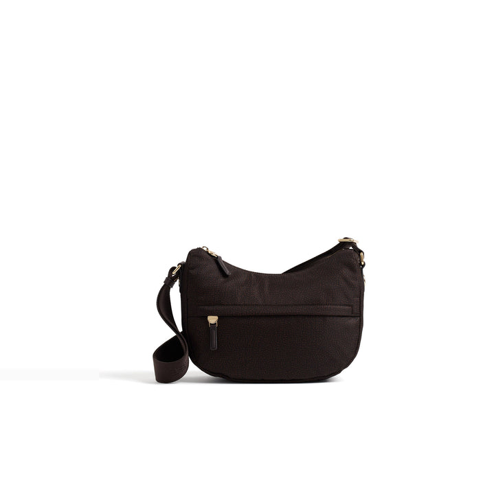 BORBONESE: Borsa a tracolla da donna B-Club Luna misura small in tessuto stampato Op color cioccolato