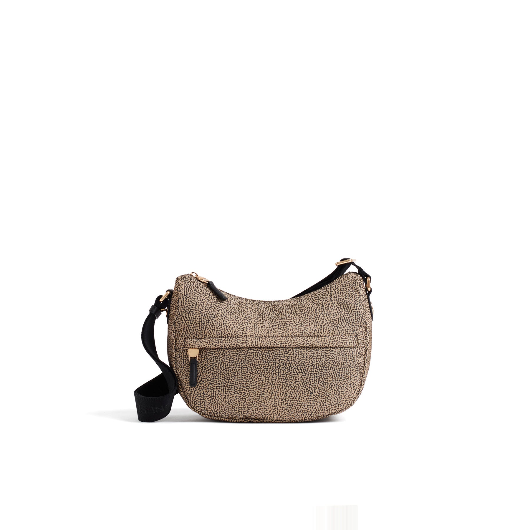 BORBONESE: Borsa a tracolla piccola B-Club Luna in Tessuto riciclato Op beige e nero