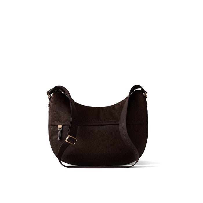 BORBONESE: Borsa a tracolla media B-Club Luna Bag in Tessuto riciclato Op marrone cioccolato