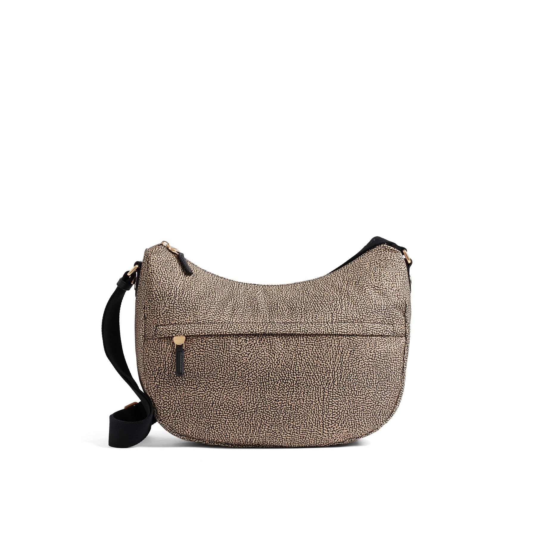 BORBONESE: Borsa a tracolla media B-Club Luna Bag in Tessuto riciclato Op beige e nera