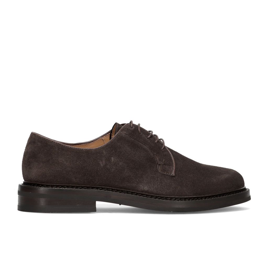 BOTTI: Scarpa stringata derby da uomo in camoscio idrorepellente marrone scuro