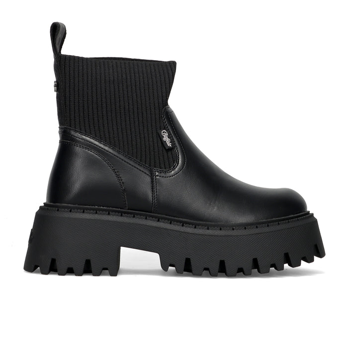 BUFFALO: Stivaletto da donna Aspen in ecopelle nera con calzino in maglia e maxi suola dentellata