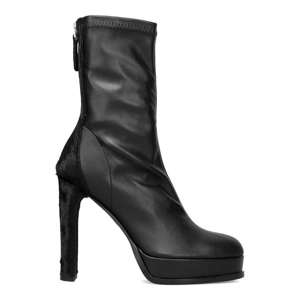 CHANTAL: Stivaletto da donna elasticizzato con inserti in cavallino nero con tacco alto e plateau
