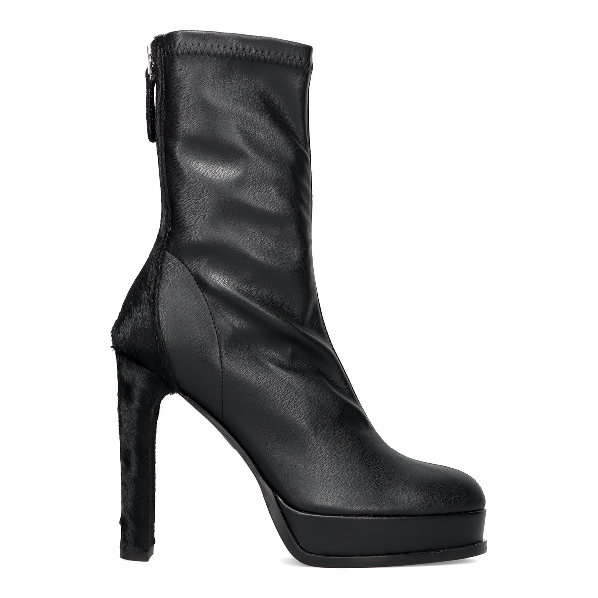 CHANTAL: Stivaletto da donna elasticizzato con inserti in cavallino nero con tacco alto e plateau