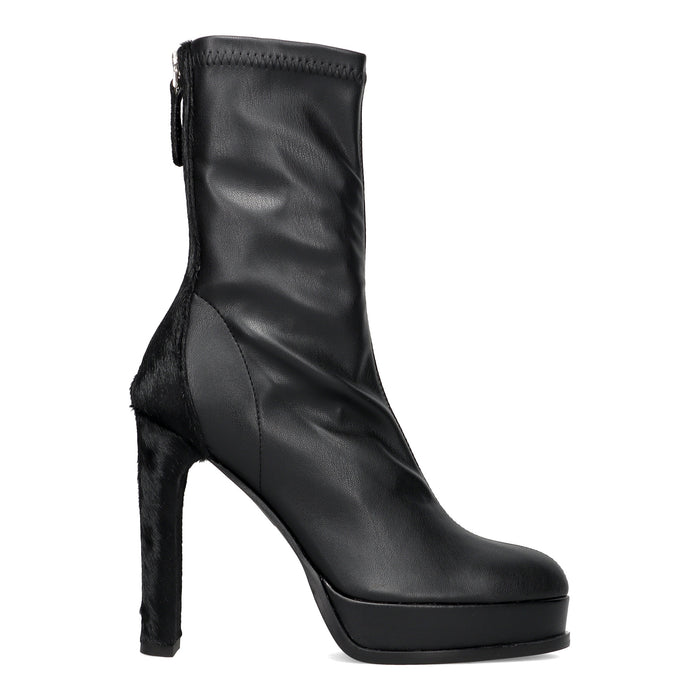 CHANTAL: Stivaletto da donna elasticizzato con inserti in cavallino nero con tacco alto e plateau