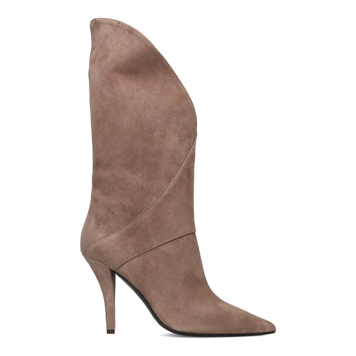 CHANTAL: Elegante stivale in pelle scamosciata beige con tacco alto