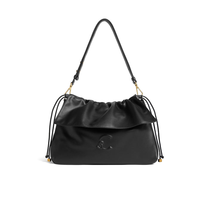 COCCINELLE: Borsa media modello Lia in morbida pelle nera con coulisse