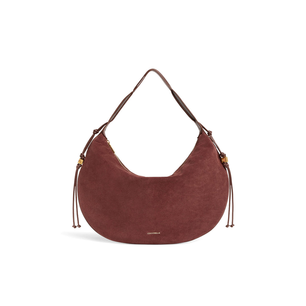 COCCINELLE: Borsa a spalla large da donna Thess in pelle scamosciata bordeaux