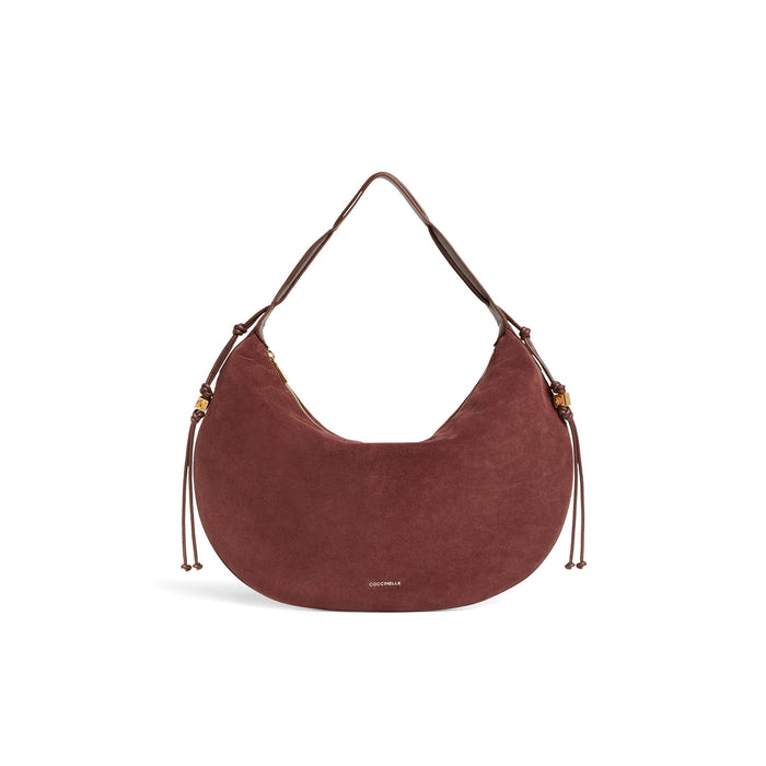 COCCINELLE: Borsa a spalla large da donna Thess in pelle scamosciata bordeaux