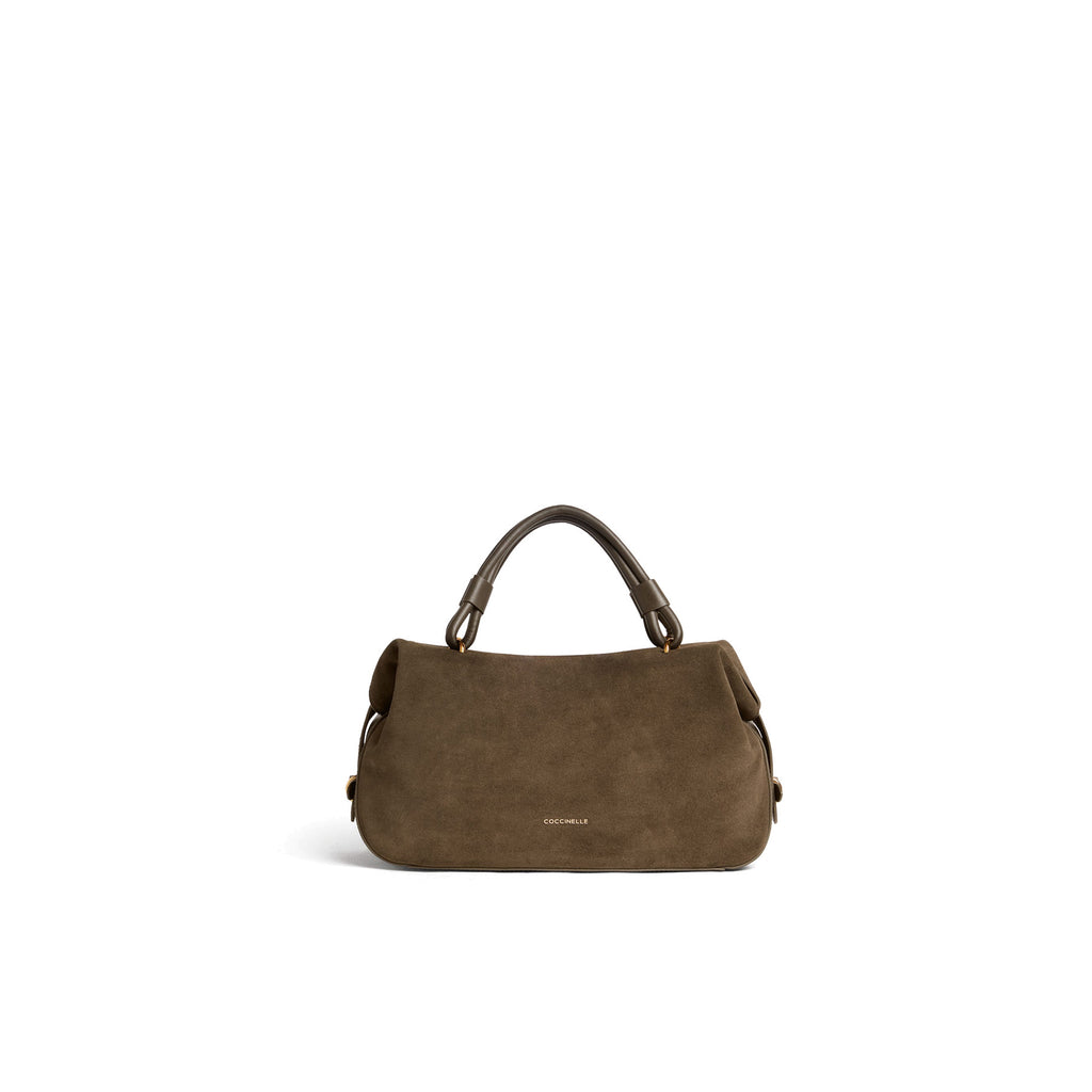 COCCINELLE: Borsa a mano piccola da donna Lizzie in pelle scamosciata marrone fango