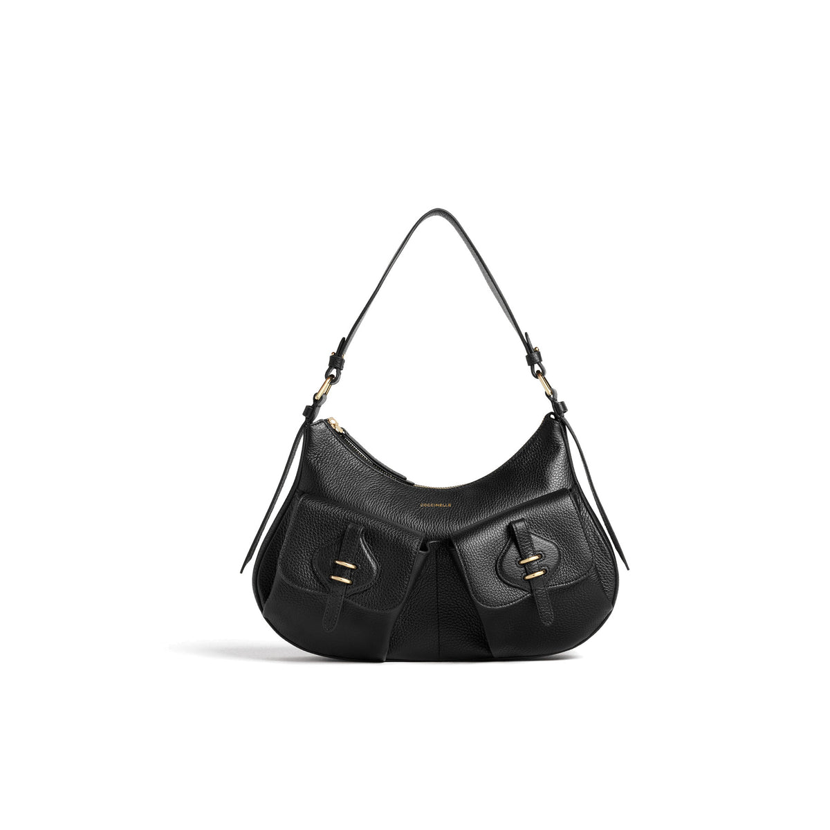 COCCINELLE: Borsa a spalla media da donna Mavery Pocket in pelle martellata nera