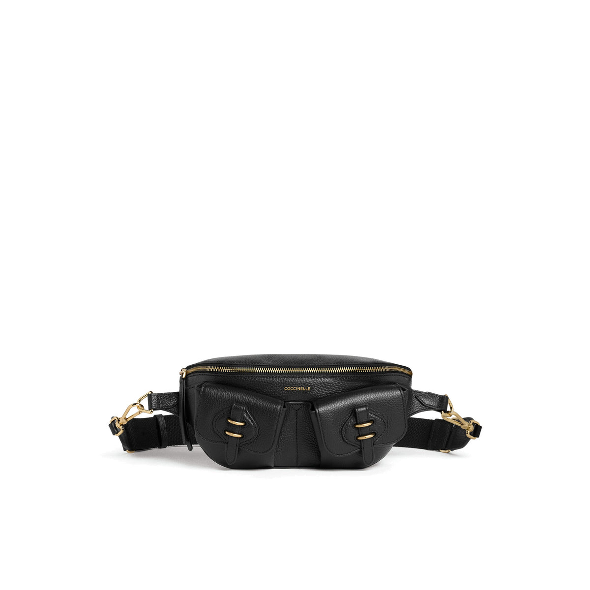 COCCINELLE: Marsupio da donna piccolo Mavery Pocket in pelle martellata nera
