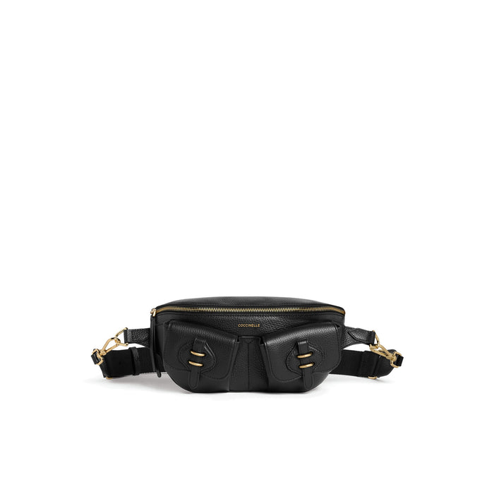 COCCINELLE: Marsupio da donna piccolo Mavery Pocket in pelle martellata nera