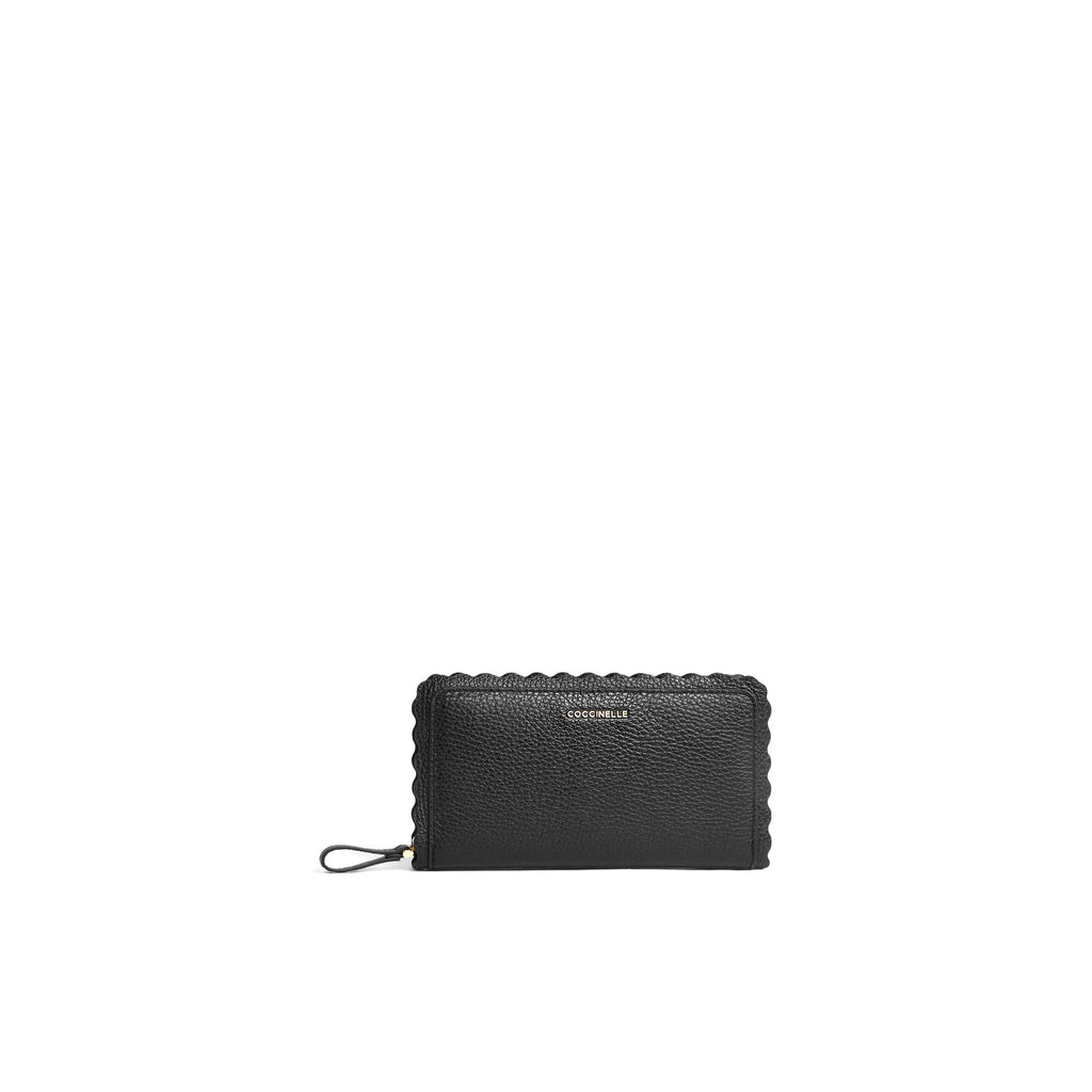 COCCINELLE: portafoglio zip around Leather lace in pelle martellata nera