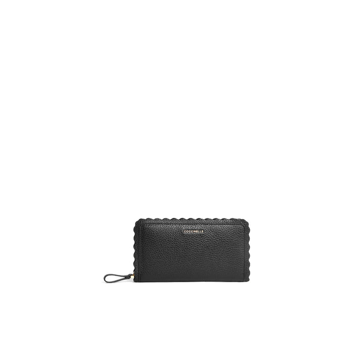 COCCINELLE: portafoglio zip around Leather lace in pelle martellata nera
