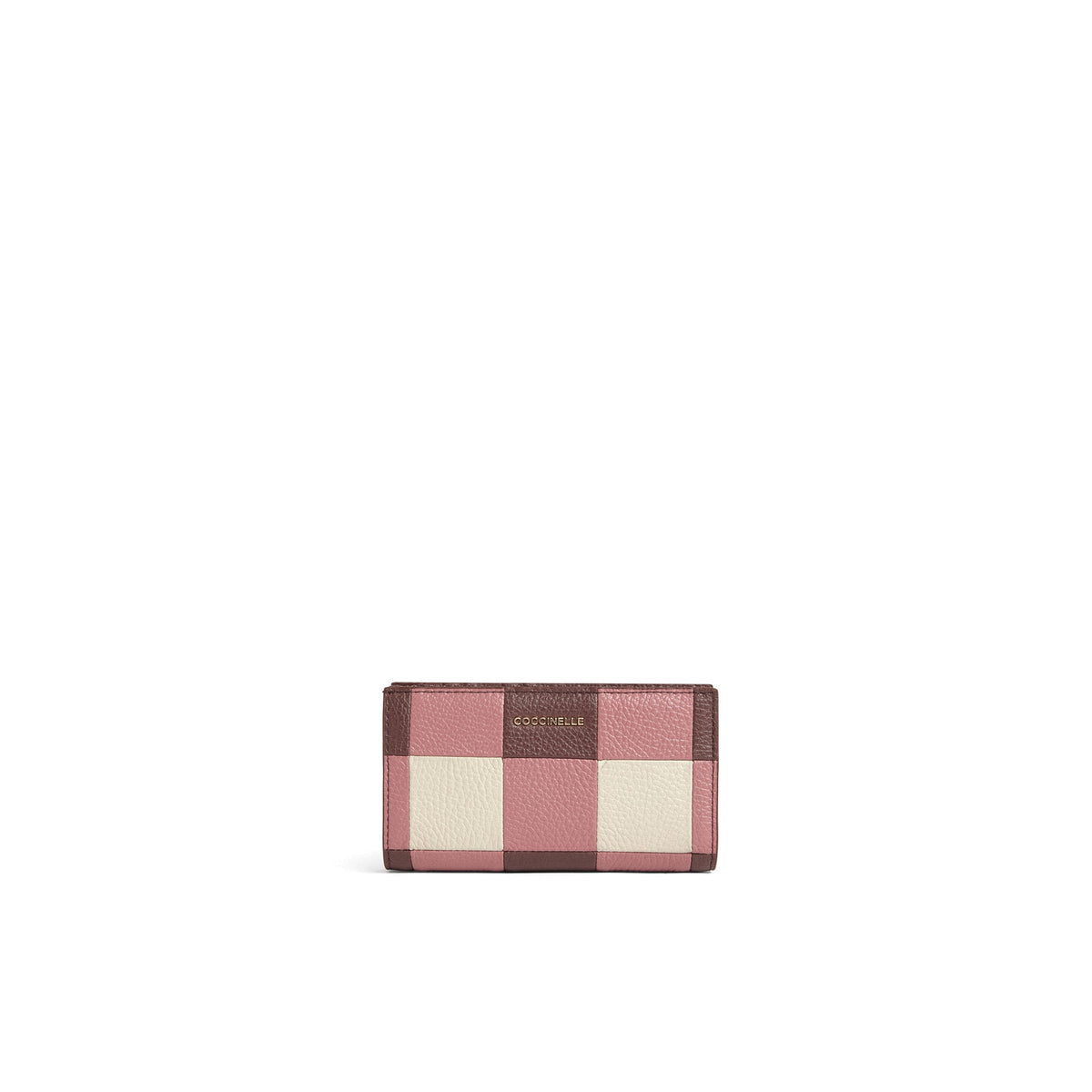 COCCINELLE: Portafogli da donna Metallic Large in pelle stampa patchwork rosa crema e bordeaux