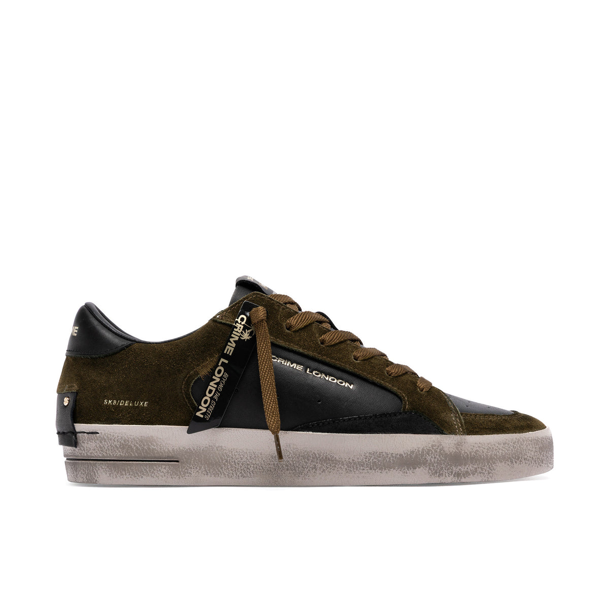 Crime London: Sneakers da uomo Skate in pelle nera e camoscio verde