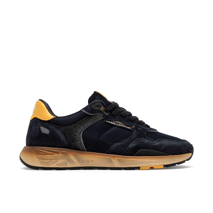 Crime London: Sneaker running da uomo Rush in camoscio e tessuto tecnico blu con inserti gialli