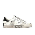 Crime London: Sneaker da uomo Deconstructed in pelle bianca e nera con scritte e disegni