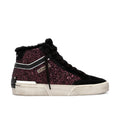 Crime London: Sneakers da donna Recut High Top in camoscio nero e glitter viola mirtillo con fodera teddy