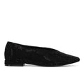 CRISTIN: Raffinata scarpa flat a punta da donna in tessuto e strass nero con scollo a "V"