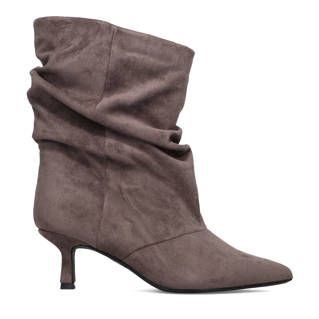 CRISTIN: Stivaletto da donna Susan in camoscio ecologico grigio con gambale arricciato tacco a rocchetto