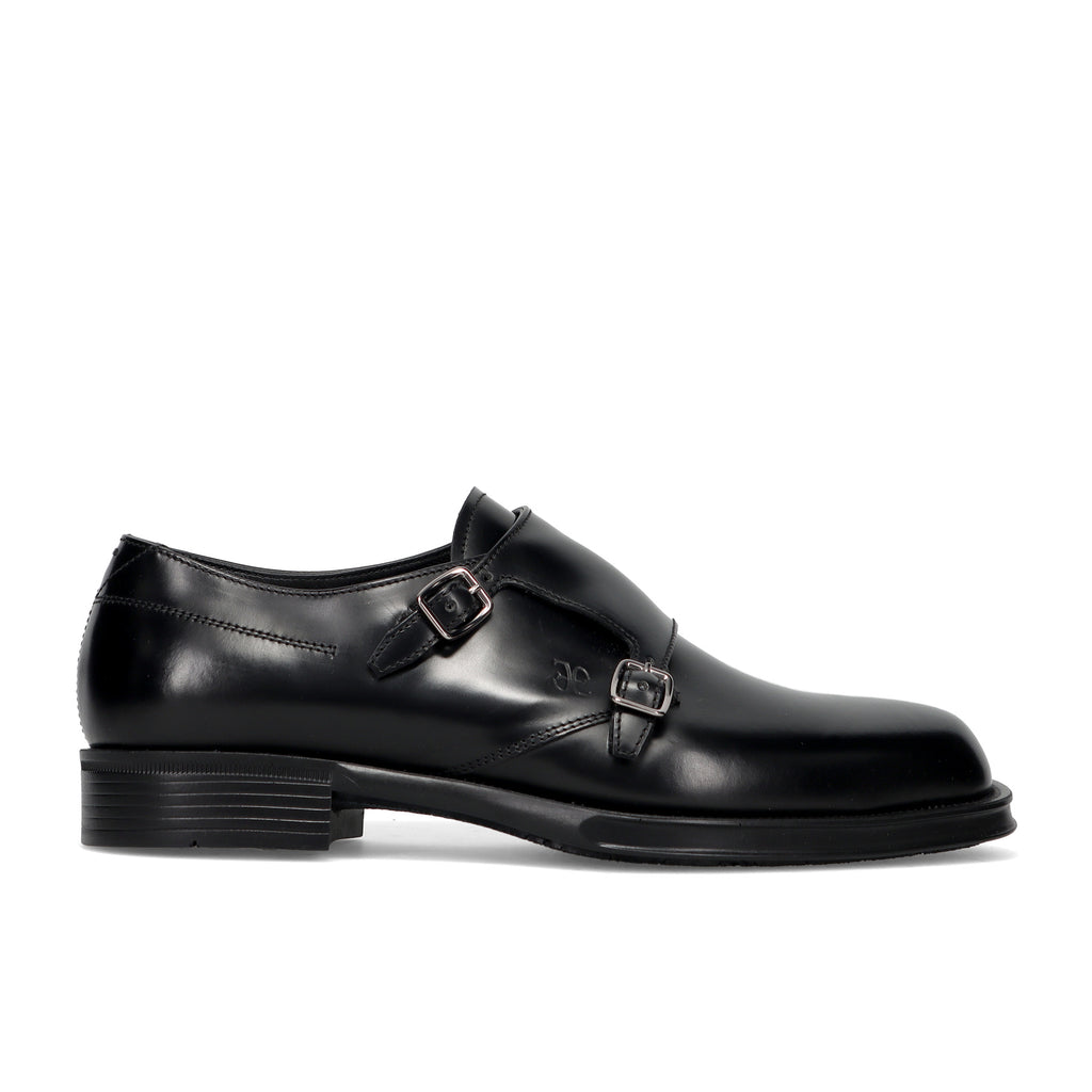 FABI: Elegante scarpa doppia fibbia da uomo in pelle spazzolata nera