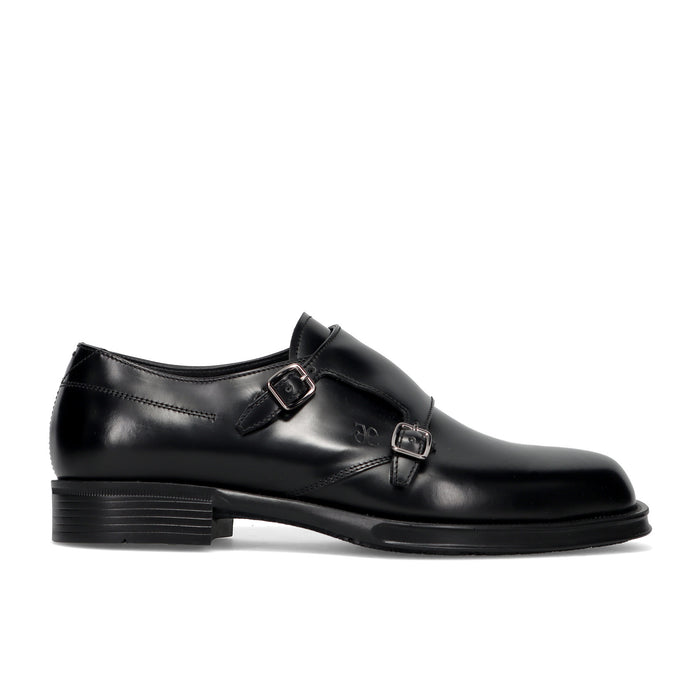 FABI: Elegante scarpa doppia fibbia da uomo in pelle spazzolata nera