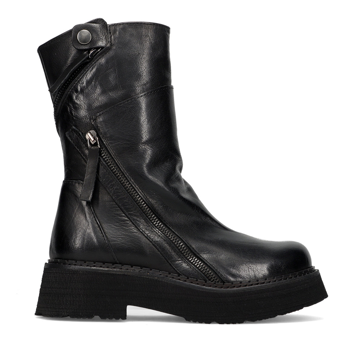 History541: Stivaletto da donna in morbida pelle nera con zip diagonale e suola alta super leggera